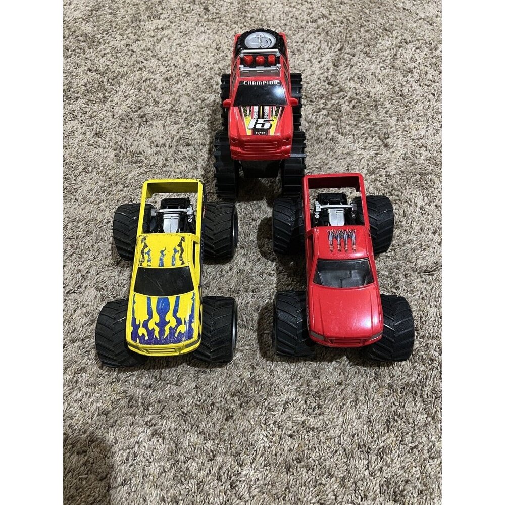 Lot Of 3 Monster Truck 2 Die Cast Destroyer~1 Plastic Plays Music/Sounds/Lights